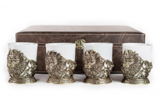 Кофейные чашки "Лев VIP" 4шт (уп. кожа)
