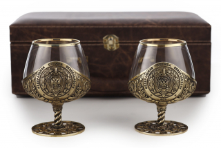 Бокалы для коньяка "ФСБ" 2шт (уп. кожа)
