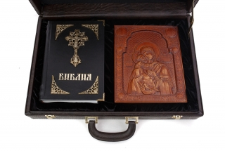 Книга "Библия" с иконой (уп. кожа)