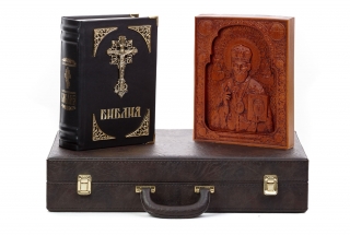 Книга "Библия" с иконой (уп. кожа)