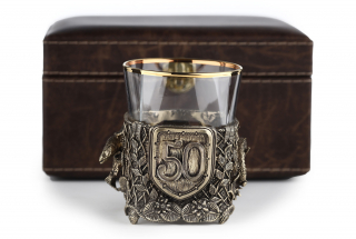 Стакан для виски "Юбилейный (рыбалка) 50" (уп. кожа)
